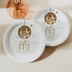 Assiettes En Carton Cinquante Boule à Facettes Dorée Fête d'anniversai