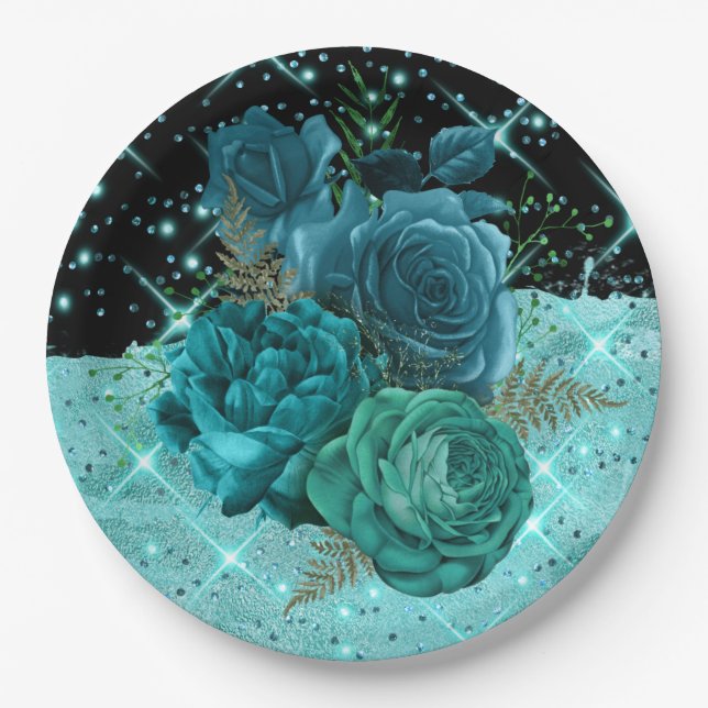 Assiettes En Carton Cinquante et fabuleux| Conception Turquoise du 50e (Devant)