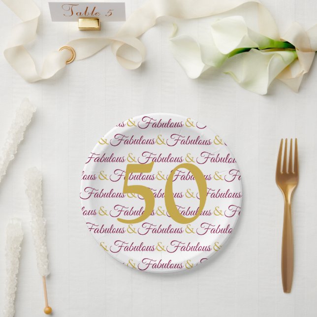 Assiettes En Carton Cinquante et fabuleux Elégant 50e Anniversaire Or (Mariage)