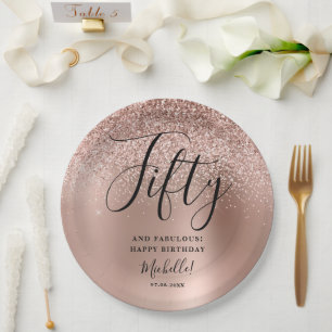 Assiettes En Carton Cinquante Et Fabuleux Rose Gold Anniversaire Nom d