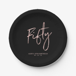 Assiettes En Carton Cinquante Rose Gold & Black 50e fête d'anniversair