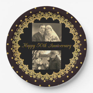 Assiettes En Carton cinquantième Noir d'anniversaire et plat