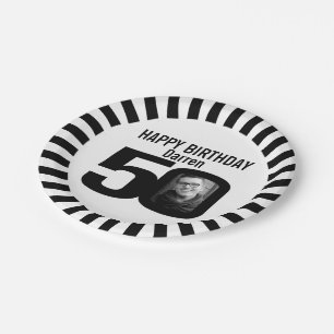 Assiettes En Carton Cinquantième photo et rayures noires et blanches