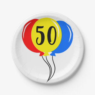 Assiettes En Carton Cinquième anniversaire coloré de ballons