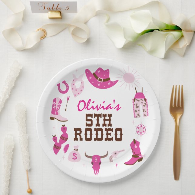Assiettes En Carton Cinquième Rodeo Rose Western Cowboy 5e anniversair (Mariage)