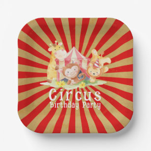 Assiettes En Carton Cirque Animaux Fête d'anniversaire