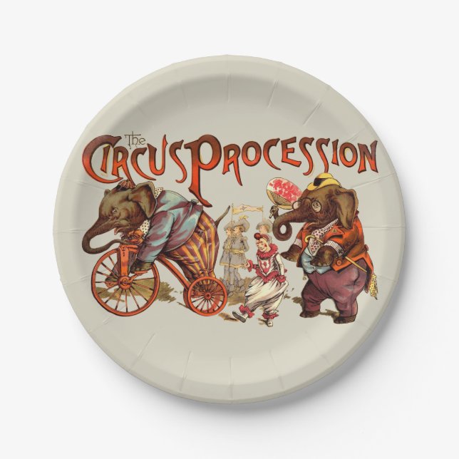 Assiettes En Carton Cirque Procession Eléphant Art antique (Devant)