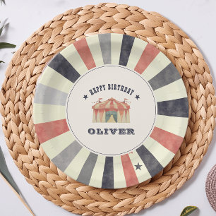 Assiettes En Carton Cirque vintage Fête d'anniversaire personnalisée