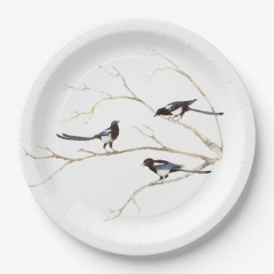 Assiettes En Carton Citation de famille avec aquarelle Magpie Bird Fam