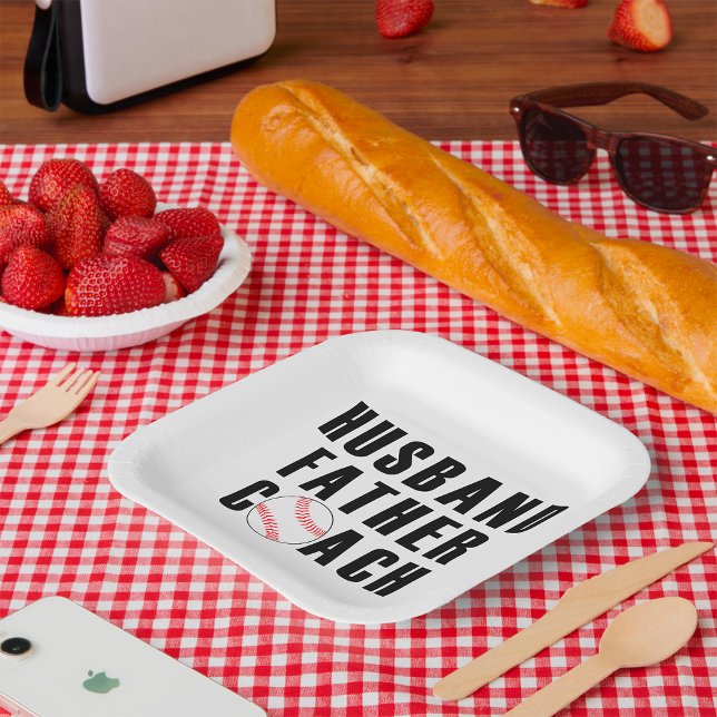 Assiettes En Carton Citation de mari, père et entraîneur de baseball (Créateur téléchargé)