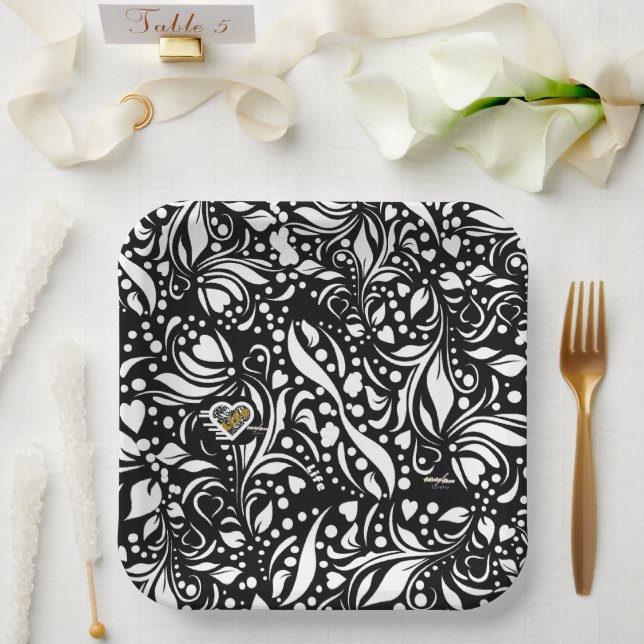 Assiettes En Carton Citation de vie Plaques de papier noir par Adiela  (Mariage)