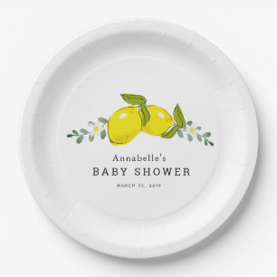 Assiettes En Carton Citron agrumes Floral Baby shower blanc Plaque de
