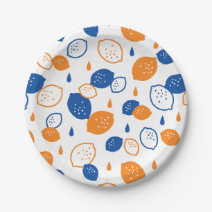 Assiettes En Carton Citron bleu et orange Motif Jouer sur le thème des