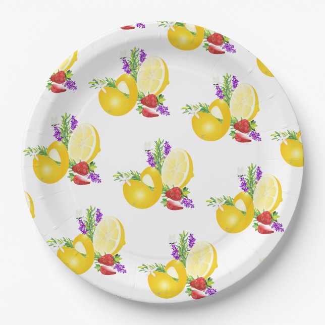 Assiettes En Carton Citron et fraise (Devant)