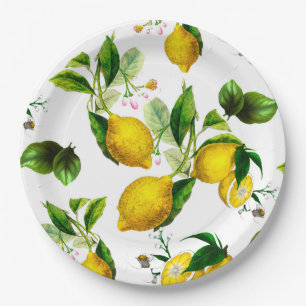 Assiettes En Carton Citrons, agrumes, art méditerranéen   
