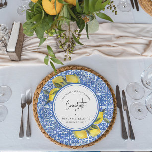 Assiettes En Carton Citrons & Carrelage Bleu Méditerranée