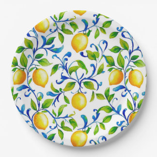 Assiettes En Carton Citrons de jardin italien ensoleillé avec des tour