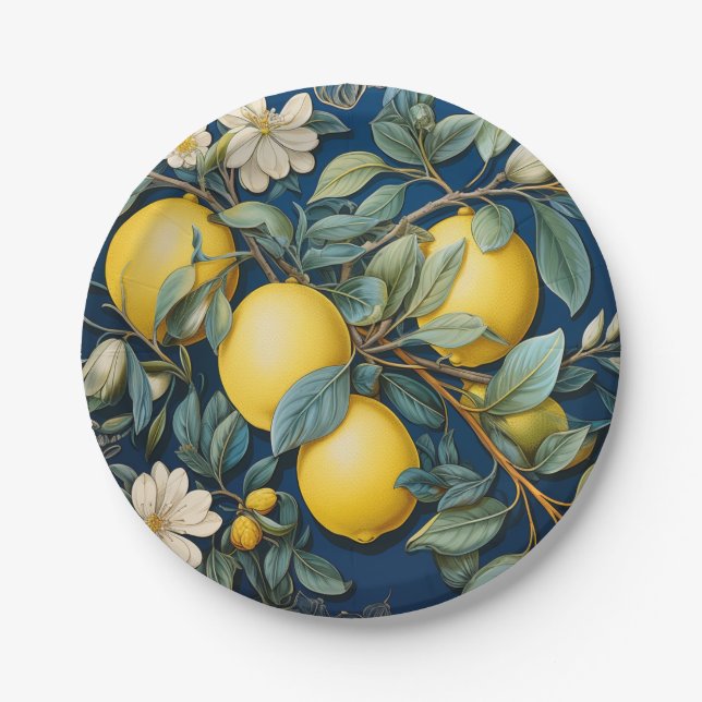 Assiettes En Carton Citrons d'été méditerranéens (Devant)
