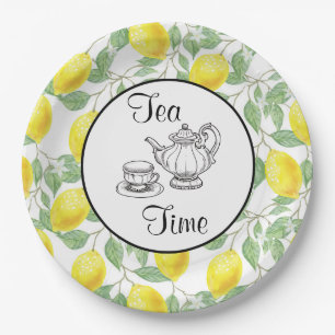 Assiettes En Carton Citrons jaunes avec motif de feuilles vertes pour
