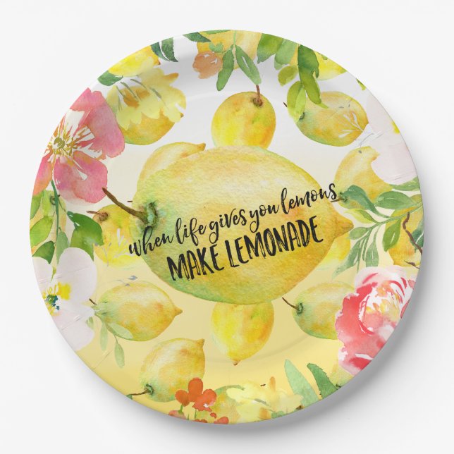 Assiettes En Carton Citrons Pink floral ombre aquarelle inspirant (Devant)