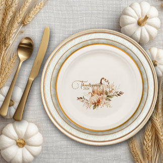 Assiettes En Carton Citrouille aquarelle de Thanksgiving 