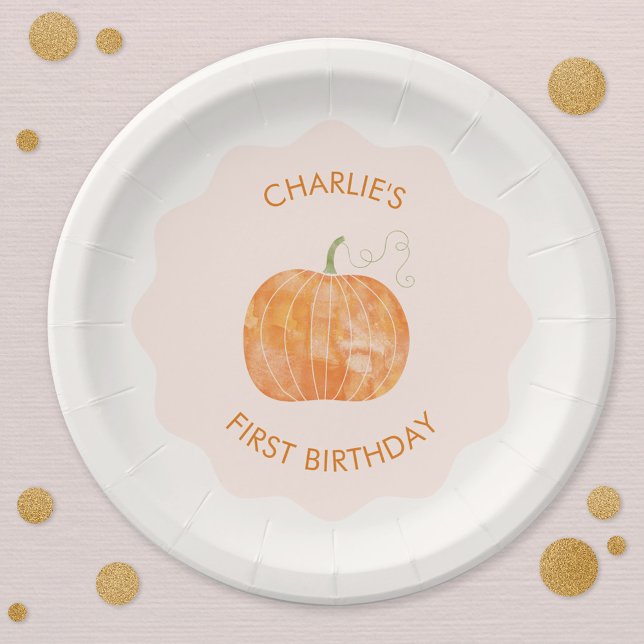 Assiettes En Carton Citrouille Automne automne 1er anniversaire (Cute first 1st birthday party pumpkin autumn fall paper plate)