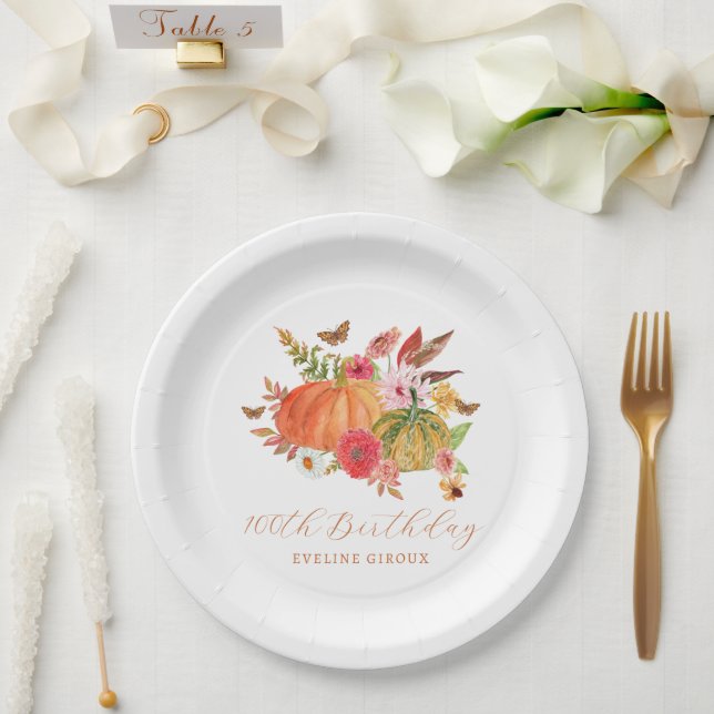Assiettes En Carton Citrouille Automne Fleur sauvage Floral 100e anniv (Mariage)