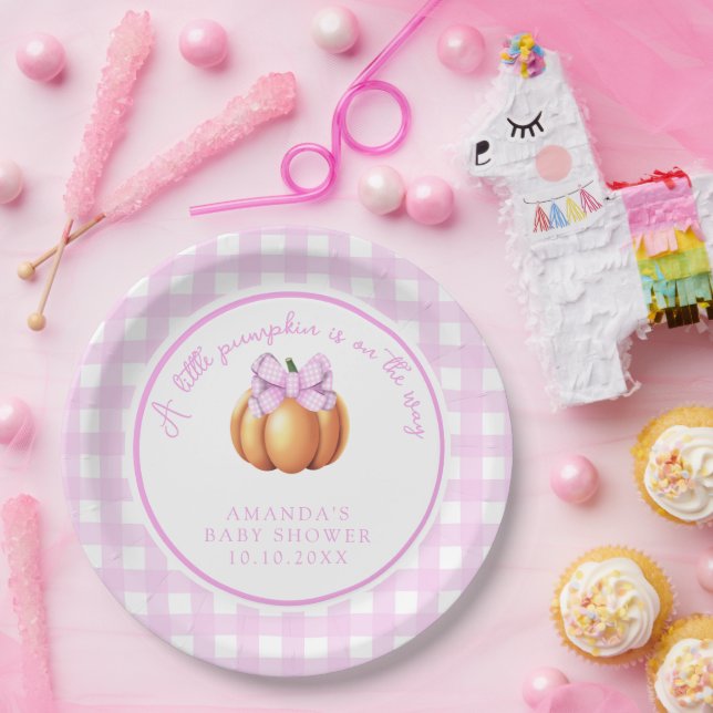 Assiettes En Carton Citrouille avec arc rose en baby shower de cage (Fête)