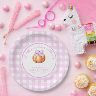 Assiettes En Carton Citrouille avec arc rose en baby shower de cage