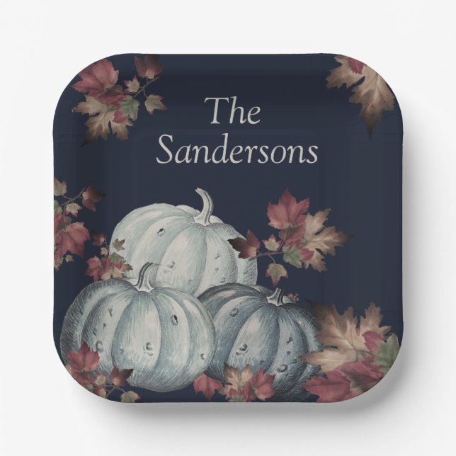 Assiettes En Carton Citrouille Bleu de fête d'automne, Bon thanksgivin (Recto)