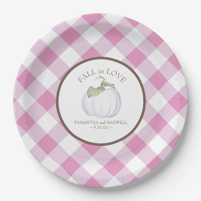 Assiettes En Carton Citrouille d'aquarelle rose fille Baby shower (Devant)