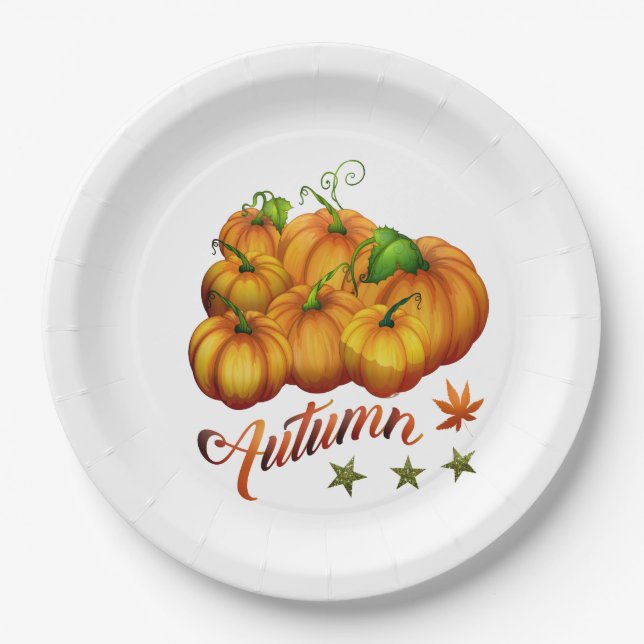 Assiettes En Carton Citrouille d'automne (Devant)