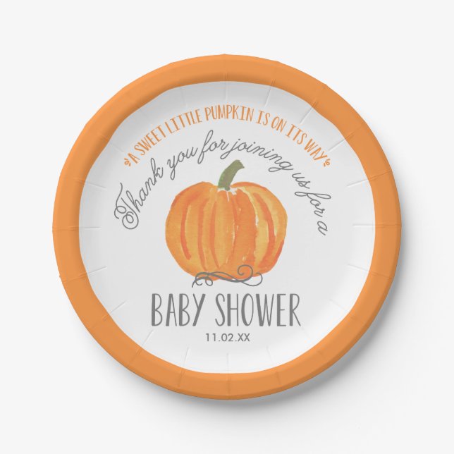 Assiettes En Carton Citrouille d'automne | Plaque de papier Baby showe (Devant)