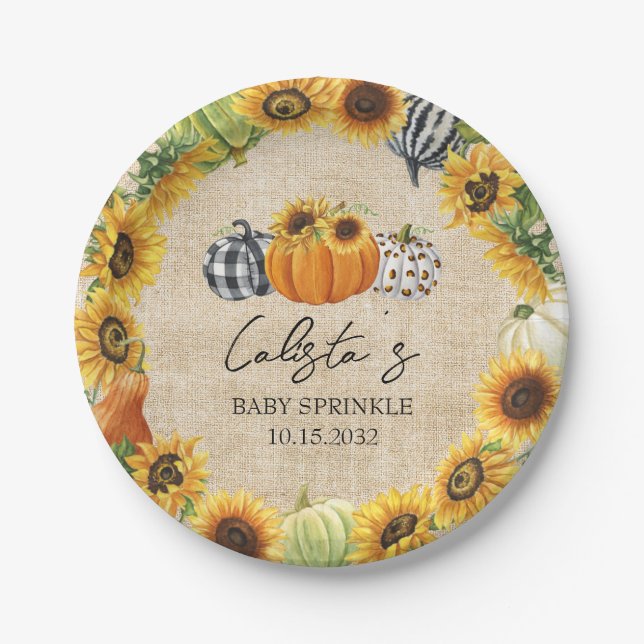Assiettes En Carton Citrouille d'automne Sunflower Burlap Baby Sprinkl (Devant)
