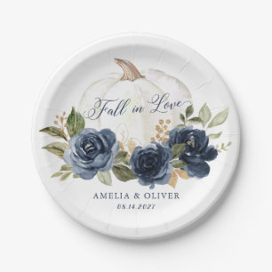 Assiettes En Carton Citrouille de mariage bleu marine floral Tombez am