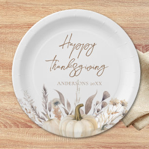 Assiettes En Carton Citrouille de Thanksgiving Blanc Rustique