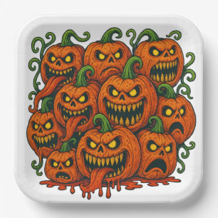 Assiettes En Carton Citrouille déplaisant Horde Halloween