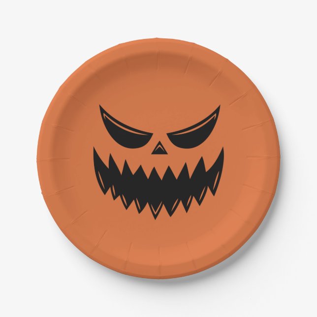 Assiettes En Carton Citrouille d'Halloween orange Jack-o'-lantern (Devant)