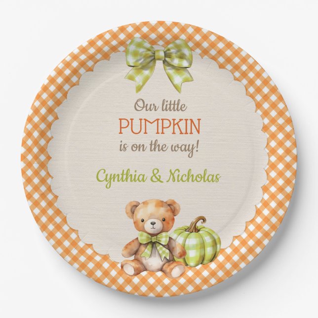 Assiettes En Carton Citrouille d'ours en peluche d'automne (Devant)