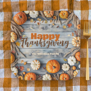 Assiettes En Carton Citrouille en bois bleu de ferme pour Thanksgiving