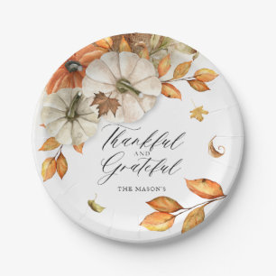 Assiettes En Carton Citrouille et Feuilles de Thanksgiving