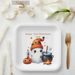 Assiettes En Carton Citrouille fantôme mignonne Halloween