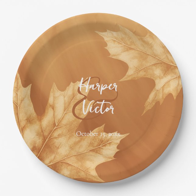 Assiettes En Carton citrouille feuille accent mariage de automne servi (Devant)