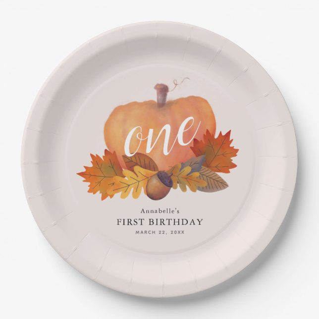 Assiettes En Carton Citrouille Feuilles d'automne Blush rose fille Ann (Devant)