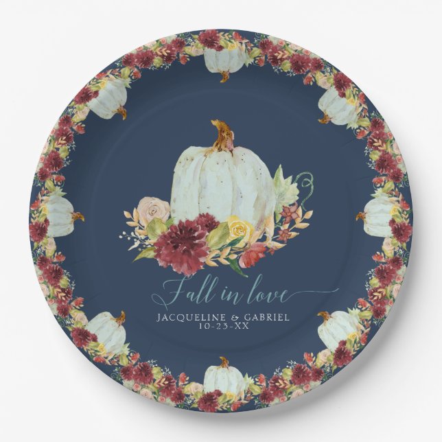Assiettes En Carton Citrouille Mariage de la marine Bourgogne en amour (Devant)