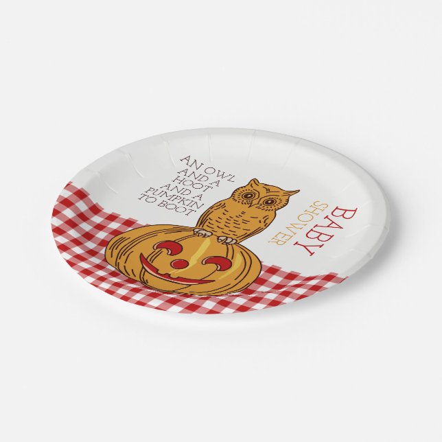 Assiettes En Carton Citrouille Owl & En vichy Baby shower (Angle)