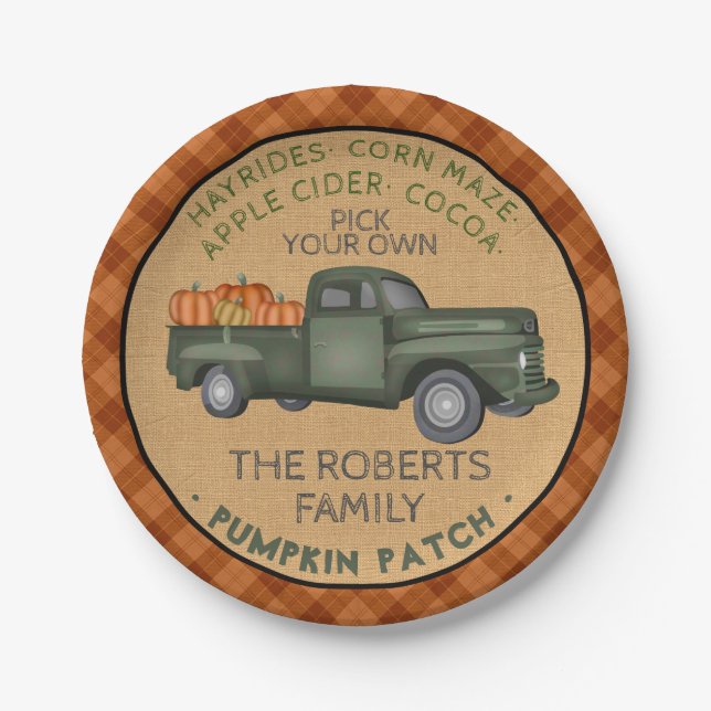 Assiettes En Carton Citrouille Patch Farm Rustic Fall Plaid Camion Vin (Devant)