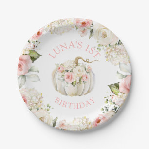 Assiettes En Carton Citrouille rose 1er anniversaire 