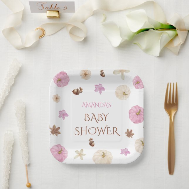 Assiettes En Carton Citrouille rose  automne Baby shower Boho (Mariage)