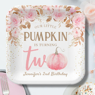 Assiettes En Carton Citrouille Rose & Gold Girl Floral Automne 2e anni
